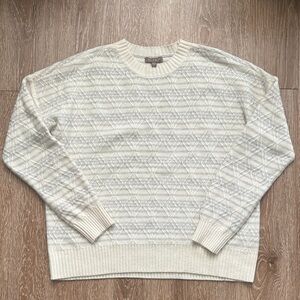 Lilla P cream/gray merino wool blend diamond textured stripe sweater, medium